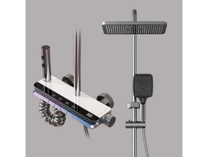 Système de douche, ensemble de douche de salle de bains, baignoire, robinet de douche chaude et froide, lumière LED, robinet numérique en laiton, ensemble de douche