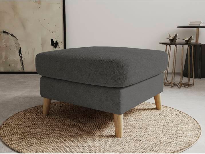 Polsterhocker GOODPRODUCT MARSEILLE , grau (dunkelgrau), B:70cm H:47cm T:70cm, 85% Polypropylene, 15% Polyester, Hocker, Polsterhocker, Massivholzbeine Eiche, Landhausstil, Wellenunterfederung