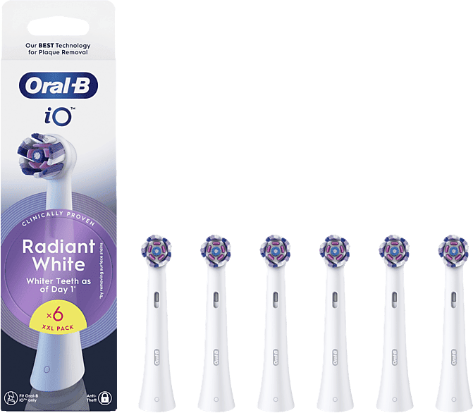 Recambio para cepillo dental - Oral-B iO Radiant White, Pack de 6 unidades, Cabezales blanqueamiento, Blanco