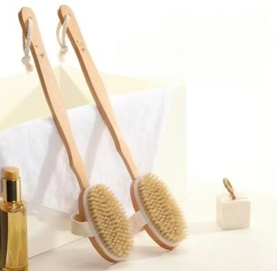 Inspire Curations PureGlow Natural Bristle Back Scrubber Back Scrubber Shower Brush With Detachable Wooden Handle 2pcs