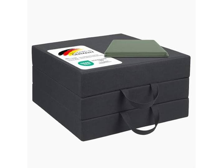 MSS e.K. Klappmatratze NEO – 75x195x15 cm mit Tragetasche (Grün) – Faltbare Gästematratze, komfortable Reisebettmatratze, platzsparend, ideal als Notbett