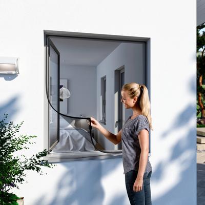 Insektenschutz-Fensterrahmen WINDHAGER "mit selbstklebenden Magnetstreifen, Kunfstoffrahmen mit Magnetprofilen", grau (rahmen: anthrazit gewebe: anthrazit), B:100cm H:120cm, Insektenschutzgitter, Fliegengitter, Magnet-Insektenschutz, ohne bohren,...
