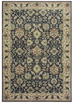 Vista Home Kutina Bordered Ivory and Navy Dense Pile Area Rug
