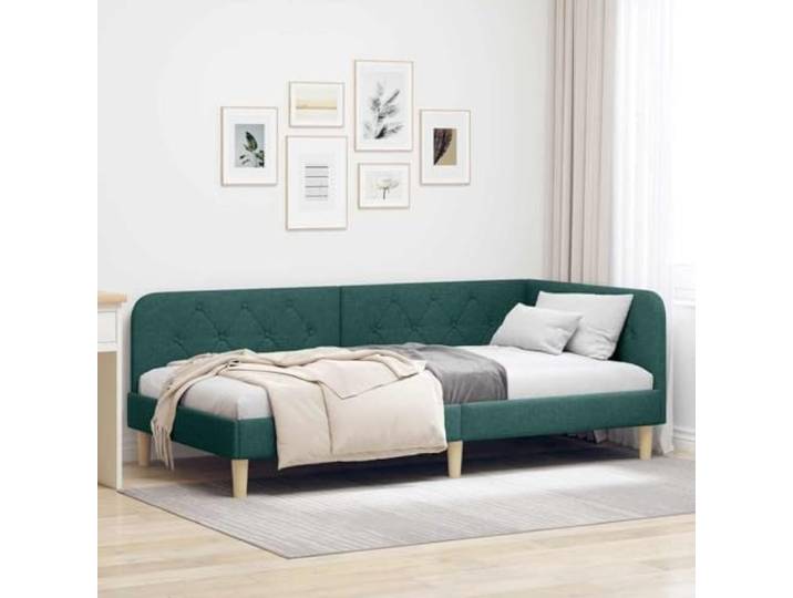 RJPLMFV Eckbett, Dunkelgrün, 90 x 190 cm, Stoff Schlafsofa, ausziehbar, Armlehne, wendbar, Polyester, weich, modernes Design, platzsparend