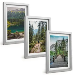 BILDER SET 3er Set - 20x30 cm Silberner Rahmen - Berge, Seen, Wälder, Wege