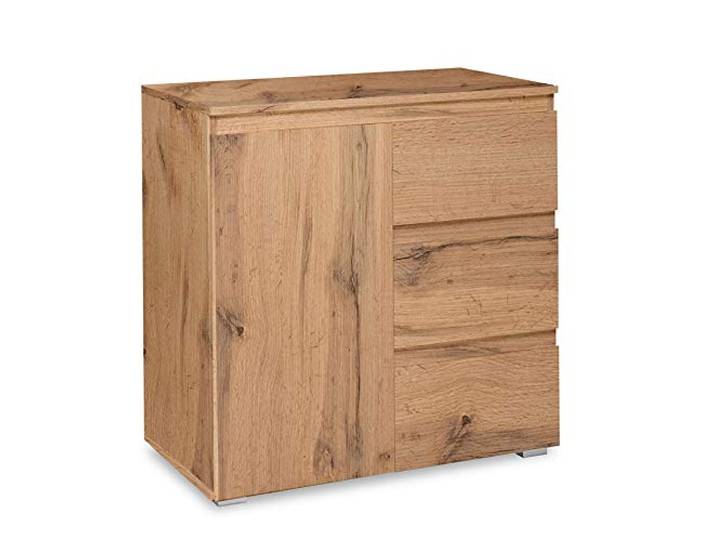 Newfurn Kommode mit Schubladen Honig Eiche grifflos Sideboard Flur 1 Tür und 3 Schubladen mit offenem Fach Einlegeboden, komodenschrank Kommoden modern Landhaus, für Wohnzimmer Schlafzimmer