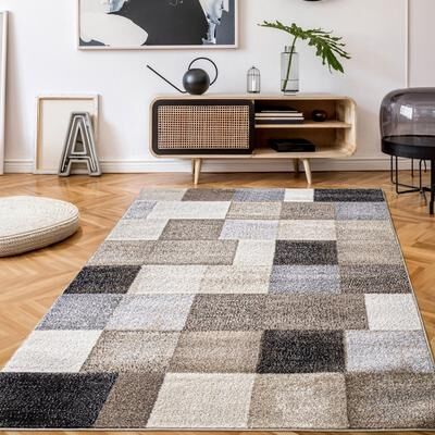 Paco Home Checkered Area Rug in Patchwork Style in Beige and Grey