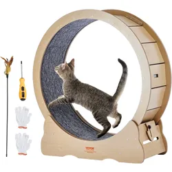 VEVOR Katzenlaufrad, großes Katzenlaufband für Hauskatzen, 91 cm Katzenlaufrad mit abnehmbarem Teppich und Katzenangel zum Laufen/Gehen/Trainieren,  geeignet für die meisten Katzen bis 6 kg