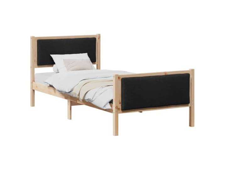 KTHLBRH Bettgestell 90 x 200 cm schwarz mit Kopfteil Massives Kiefernholz, Lattenrost, gepolstertes Kopfteil