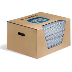 Absorptionsmatte PIG BLUE® Saugmatte im Karton 50 Matten Abmessung 38 cm x 48 cm, Absorbiert 45,5 L je Karton