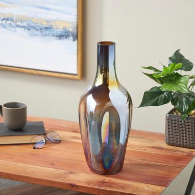 ARCILLA ELEMENTAL Blue or Green Glass Vase with Iridescent Rainbow Finish