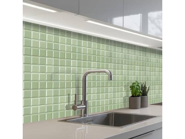 KitchenYeah© Küchenrückwand Selbstklebend Küchenspritzschutz Rückwand 60x500 cm - Wandschutz Ohne Bohren Spritzschutz Wand Wandverkleidung Glänzend - Mosaik - Fliesen - Weich - Grün