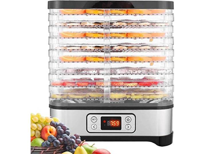 Dörrautomat mit Temperaturregler, Dörrgerät für Lebensmittel, Fleisch Frucht Gemüsetrockner, Dehydrator, BPA-frei, 8 Etagen/400W