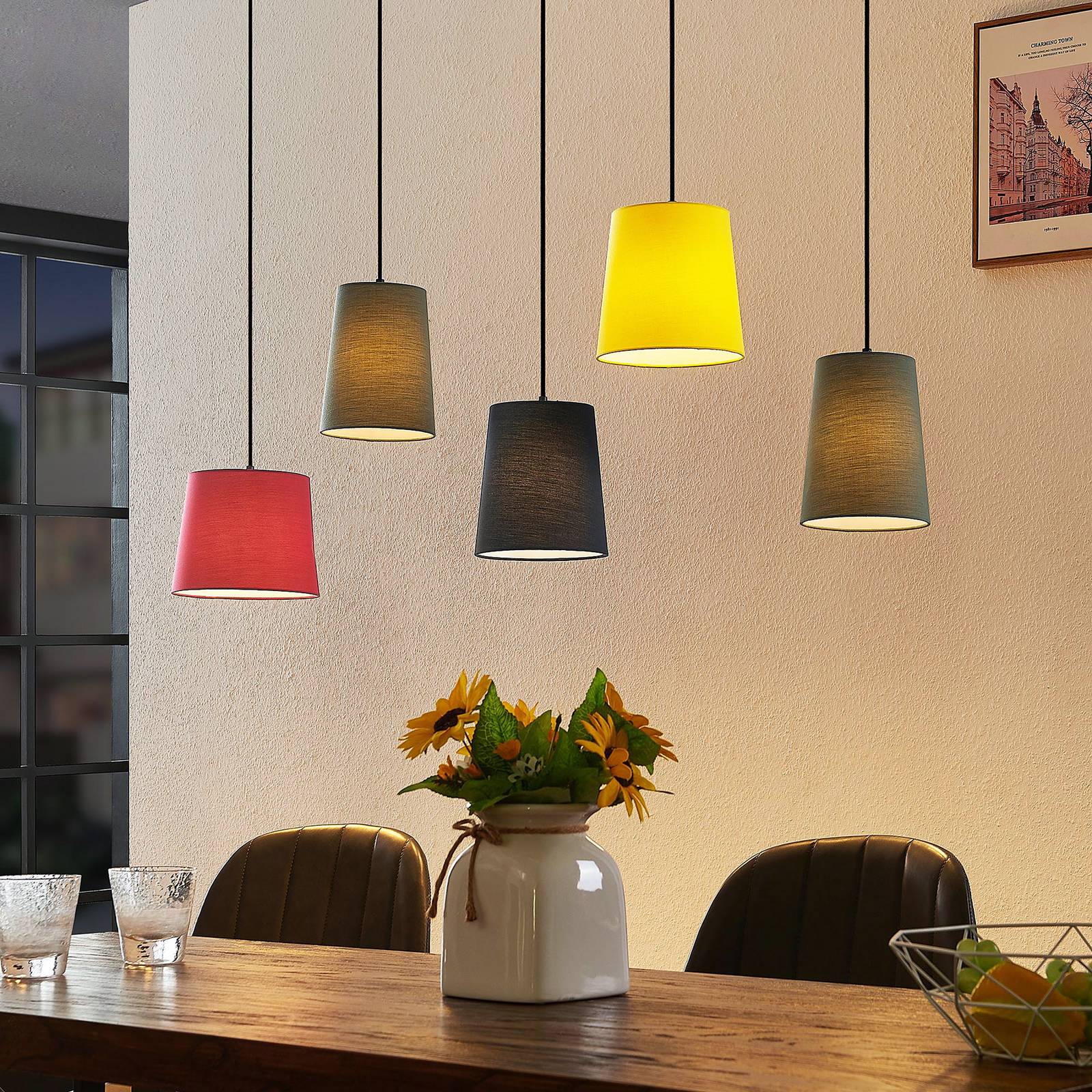 Pendant Light Amilia Lindby, dimmable, Light wood, Living / Dining Room, Textile / fabric / silk, Young Lifestyle, Ceiling Light