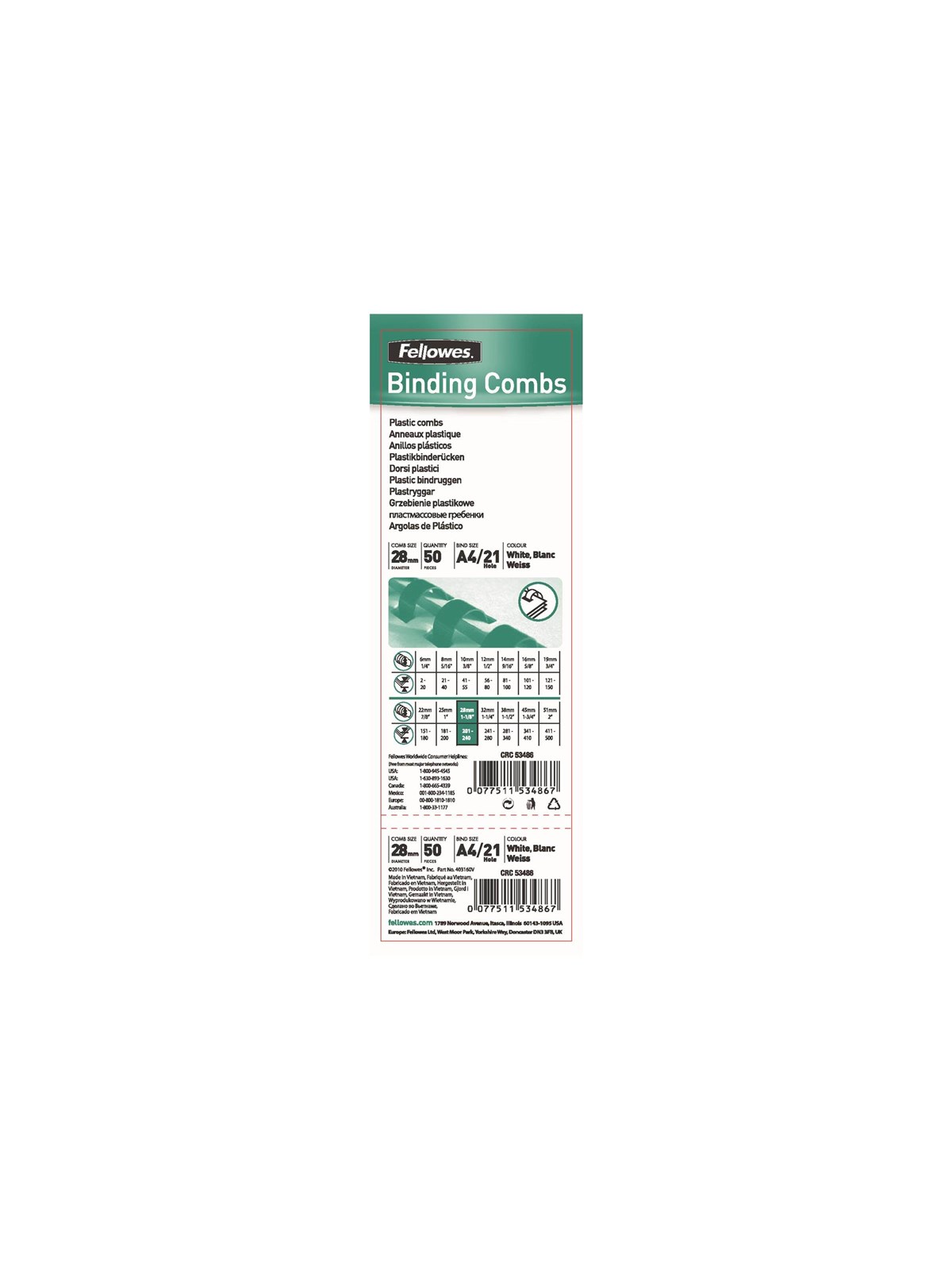 Fellowes Plastic Comb - 50 pcs. - plastic binding comb