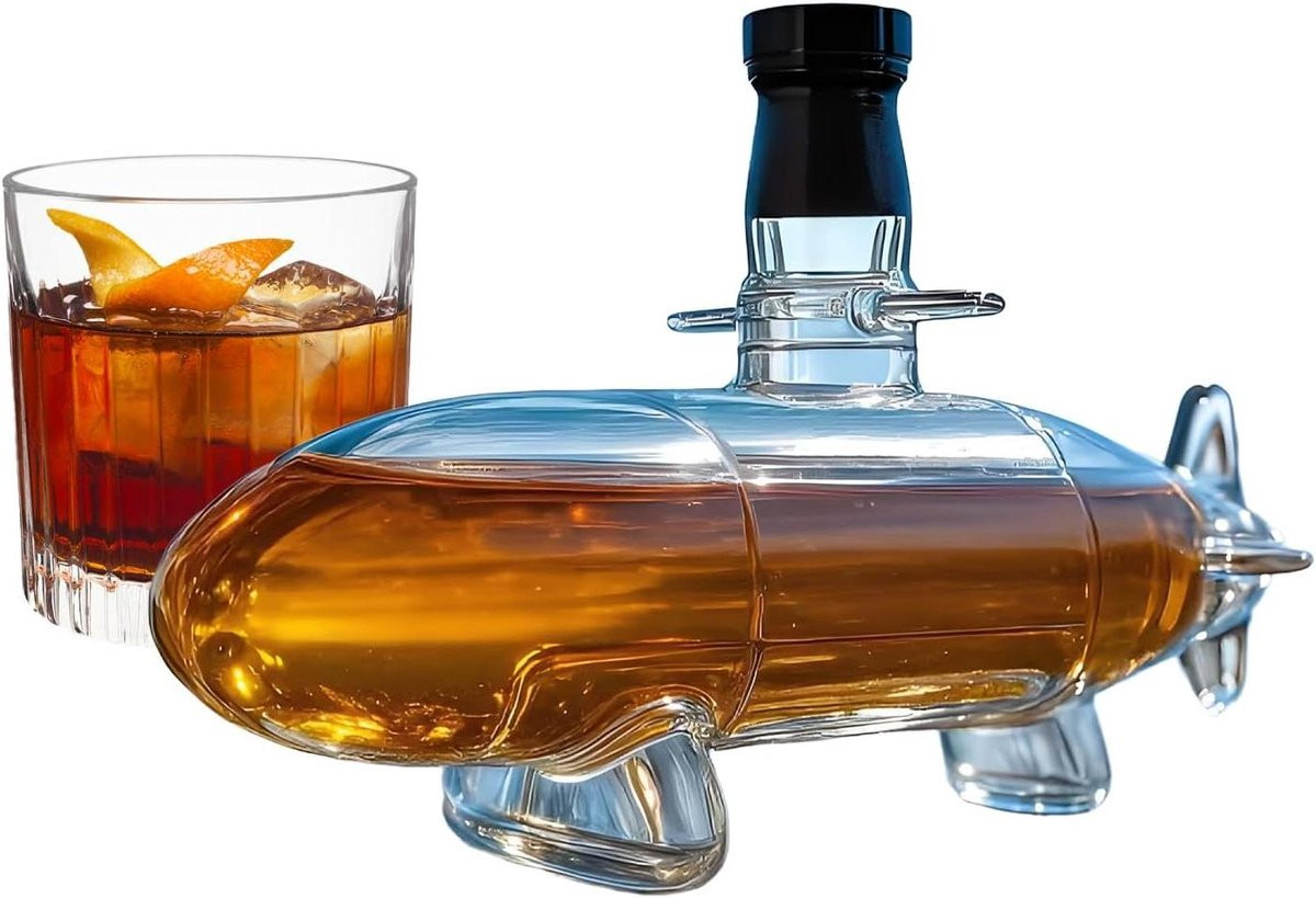 Whisky karaf met 3D onderzeeër design, transparant, Breedte: 15 cm