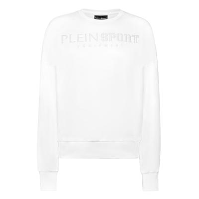 Sweatshirt PLEIN SPORT "Langarm-Sweatshirt", Damen, Gr. L, weiß (01, weiß), Obermaterial: 88% Baumwolle, 12% Polyester, Sweatshirts Sweatshirt
