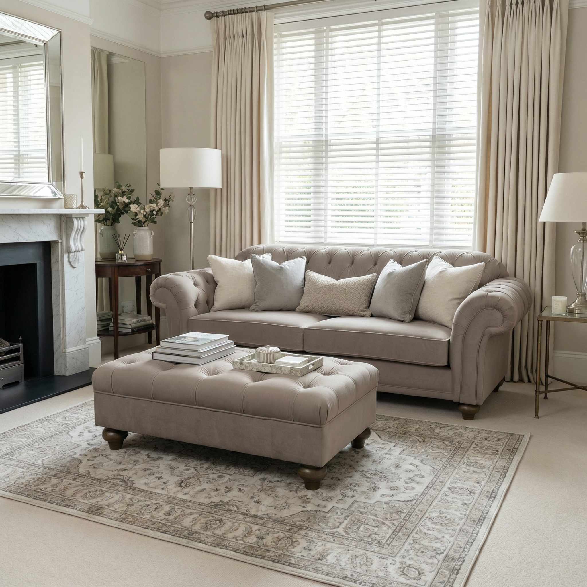 Sofa Style Chesterfield Velvet Footstool in Mink