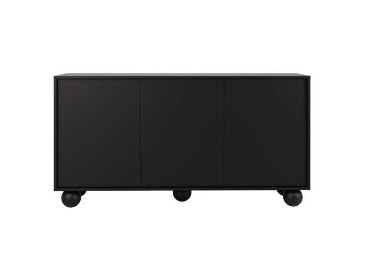 BEAUTYSOFA Kommode ADEL 154 cm – Moderne Kommode mit 3 Türen, grifflose Fronten, kugelförmige Holzbeine, Schwarz, Push-to-Open