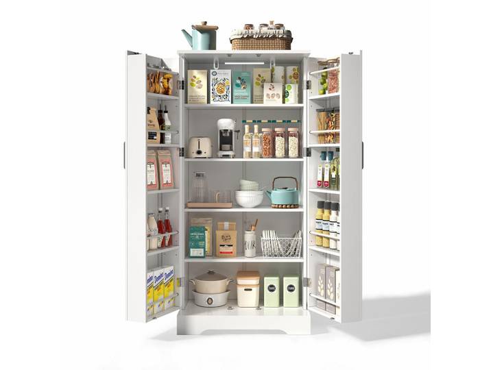 Evryae Buffet Küche LED Sensorleuchte 5 Ebenen Höhenverstellbar Weiß 60/35/128 cm Holz, Rechteckig, 60x128x35 cm, Kleinmöbel, Kommoden, Highboards