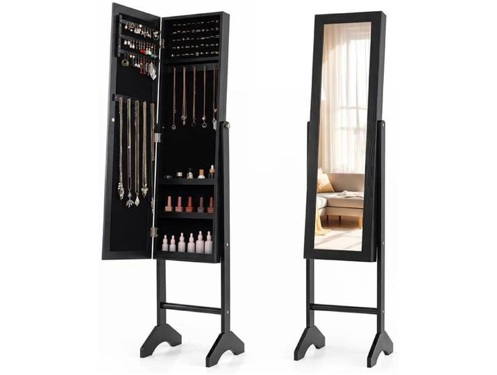 Costway Armoire À Bijoux Sur Pied Avec Miroir Pleine Longueur (noir)