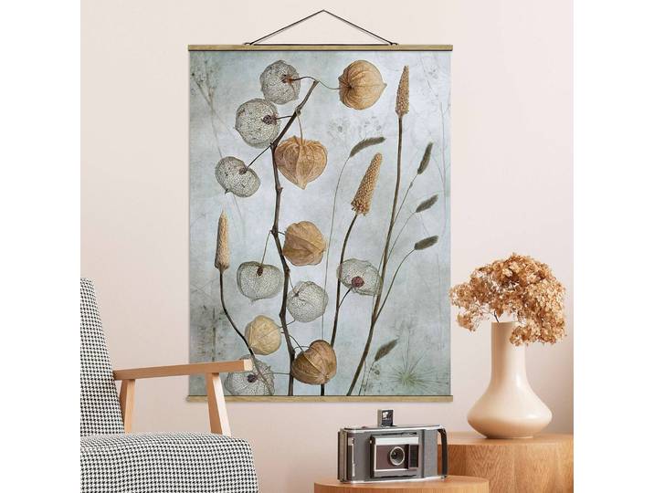 Stoffbild Lampionfrüchte im Herbst Webstoff Beige 80 x 107cm