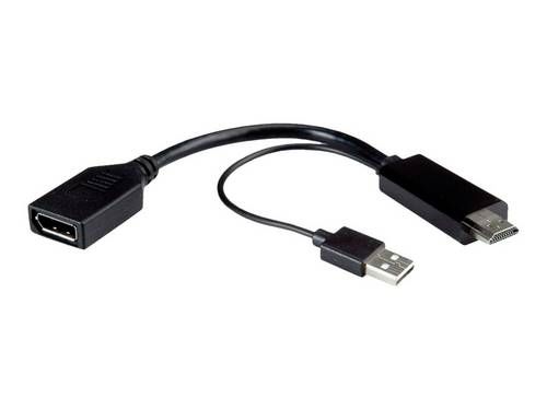 Roline 12.03.3147 DisplayPort / HDMI Adapter [1x DisplayPort Buchse - 2x DisplayPort Stecker, HDMI-Stecker] Schwarz 0.15m