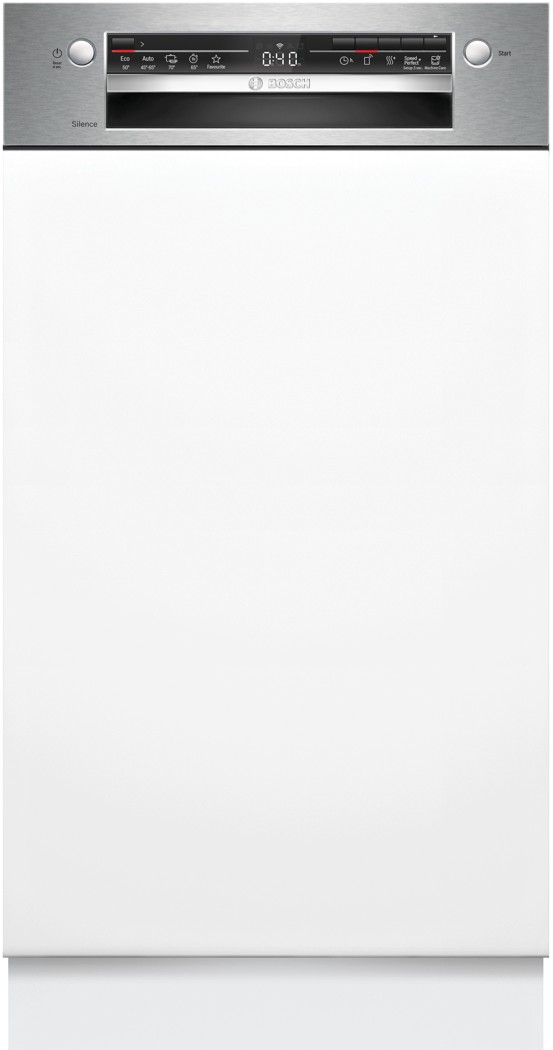 Bosch teilintegrierbarer Geschirrspüler "SPI2HKS02E", Energieeffizienz: D, weiß (gebürsteter stahl), B:44,8cm H:81,5cm T:57,3cm, Geschirrspüler, Extra Dry für gründliches Trocknen und höhenverstellbarer Oberkorb, teilintegrierbarer Geschirrspüler
