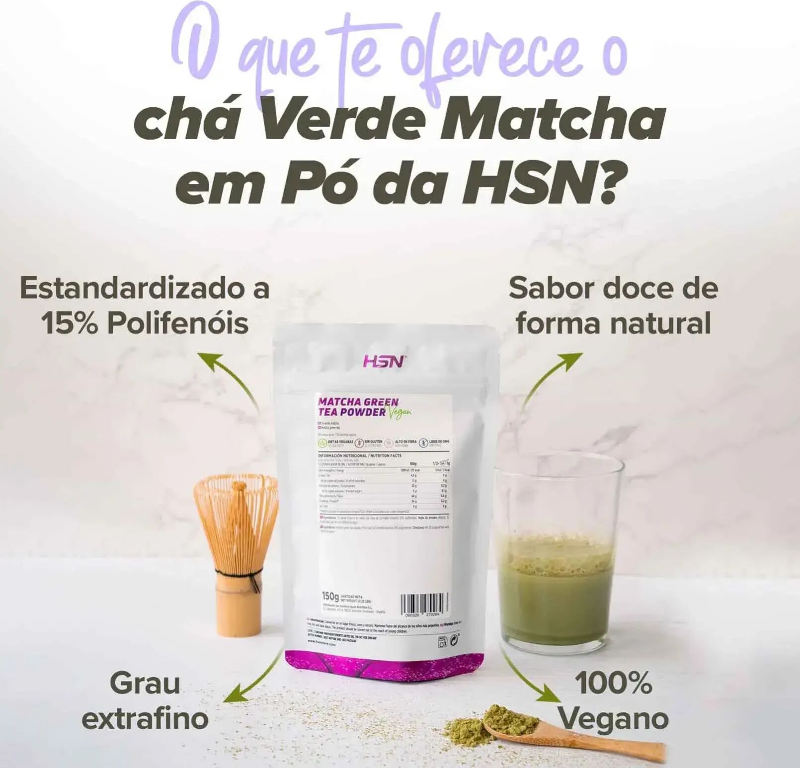 HSN Chá verde matcha em pó 150g - Termogénicos queima gorduras - Polvo - 150 Serviços