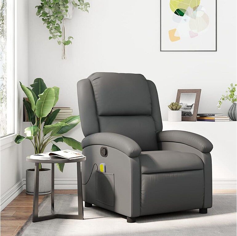 Clicnbuy Sillón de masaje reclinable cuero sintético gris