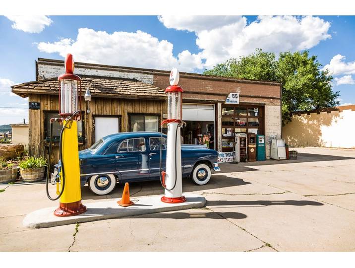 Fototapete PAPERMOON ROUTE 66-OLDTIMER VINTAGE TANKSTELLE RETRO CARS AUTOS , bunt, B:2,5m L:1,86m, Vlies, Tapeten, Fototapete