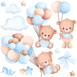 WANDAUFKLEBER 80x139cm - Teddybären mit Luftballons