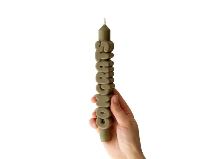 Kerze Taper candle CONGRATS Olive Green