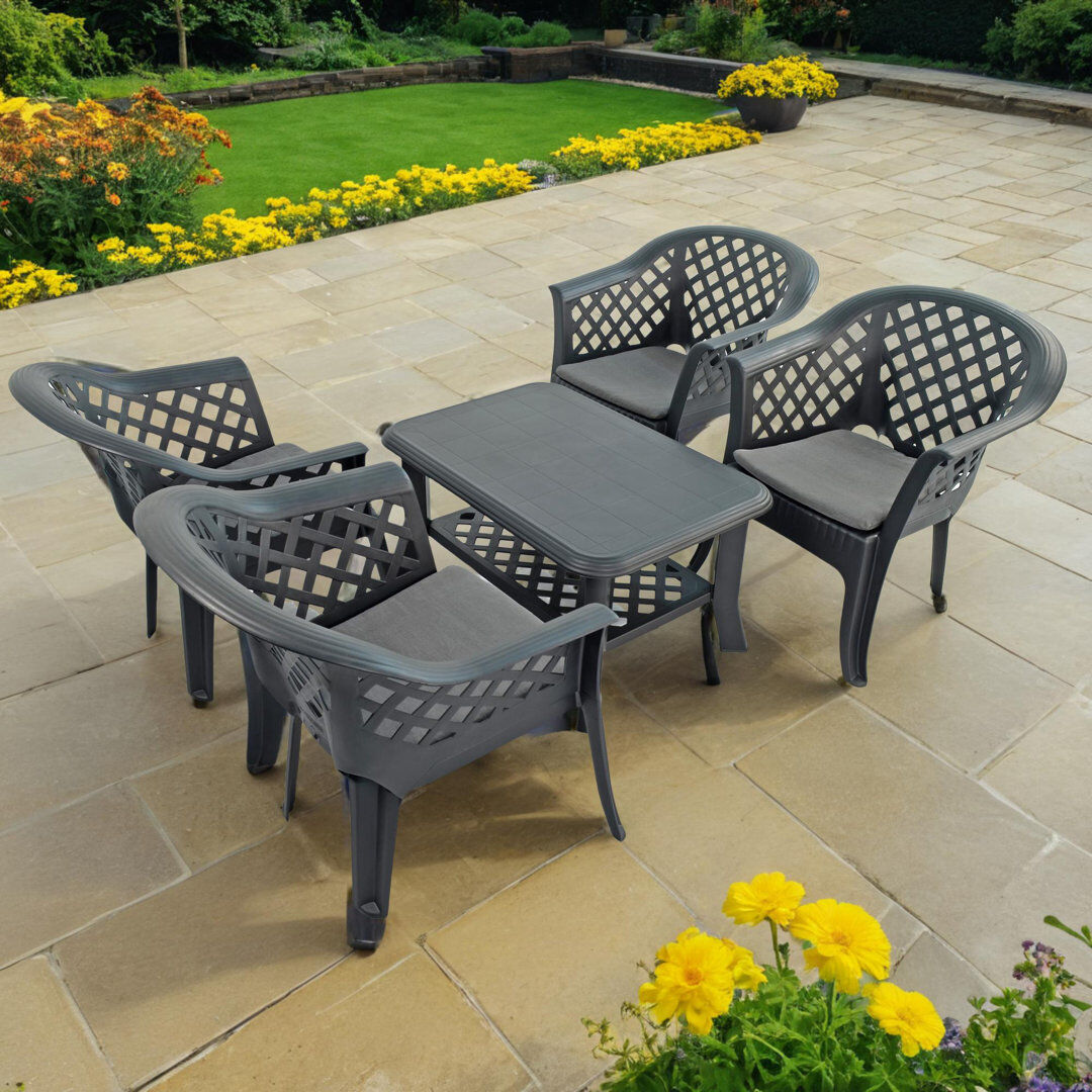 Ebern Designs Savona Coffee Table with 4 Chairs Gray 4