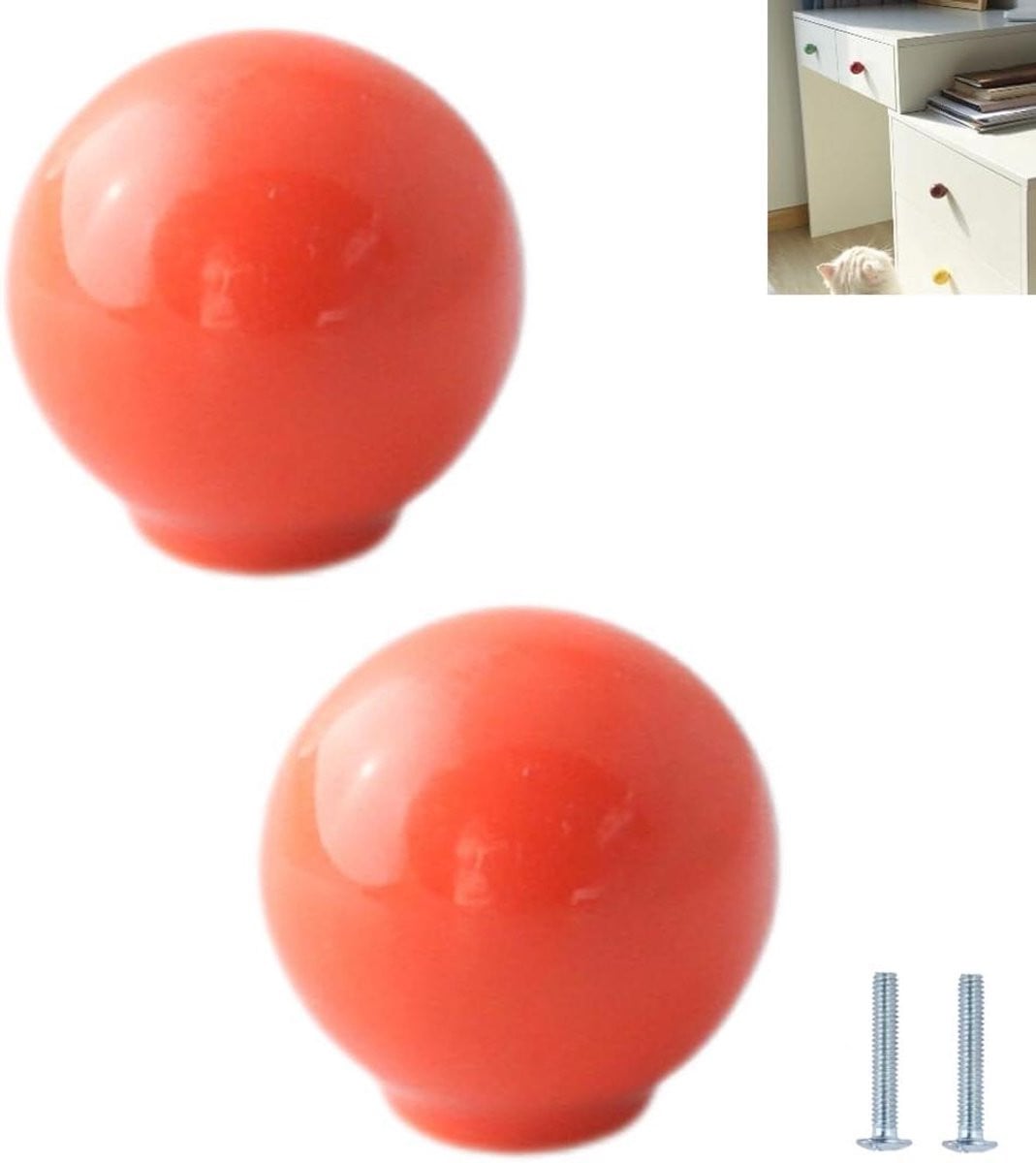 Oranje Keramische Kastknoppen voor Meubels en Laden - Breedte: 3,3 cm