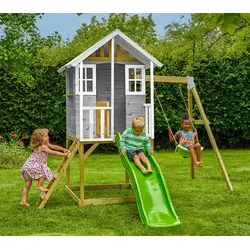Zwerkules Valli 2 | Kinder Stelzenhaus mit Rutsche und Schaukel | Holz - Natur