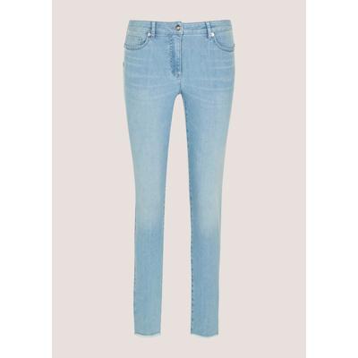 Regular-fit-Jeans MADELEINE "Jeans Skinnyjeans mit Formbund", Damen, Gr. 42, N + K Gr, beige (bleached), Obermaterial: 97% Baumwolle CO. 3% Elasthan EL., Modern, Jeans, Fransensaum