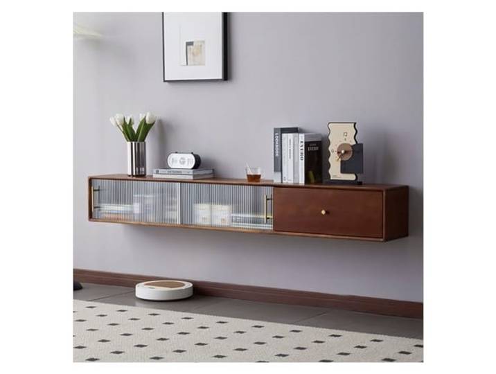 DFHS46JK Multimedia-Möbel Hängender schwebender TV-Ständer, TV-Konsole, wandmontiertes Entertainment-Center für das Wohnzimmer(Walnut,180x25x25cm)