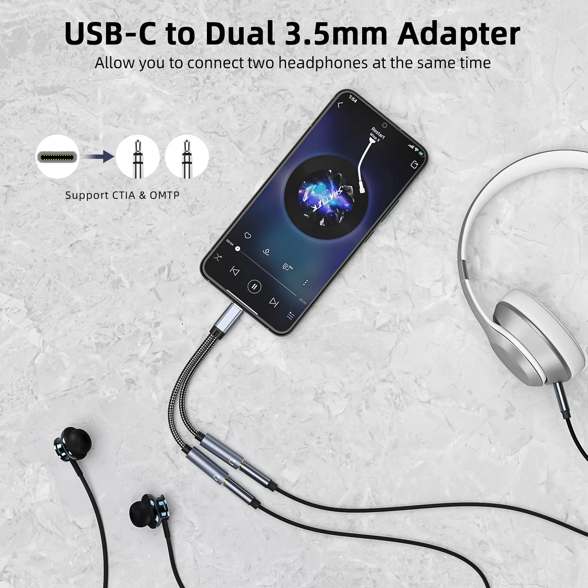 INF Câble adaptateur USB-C vers double audio 3,5 mm