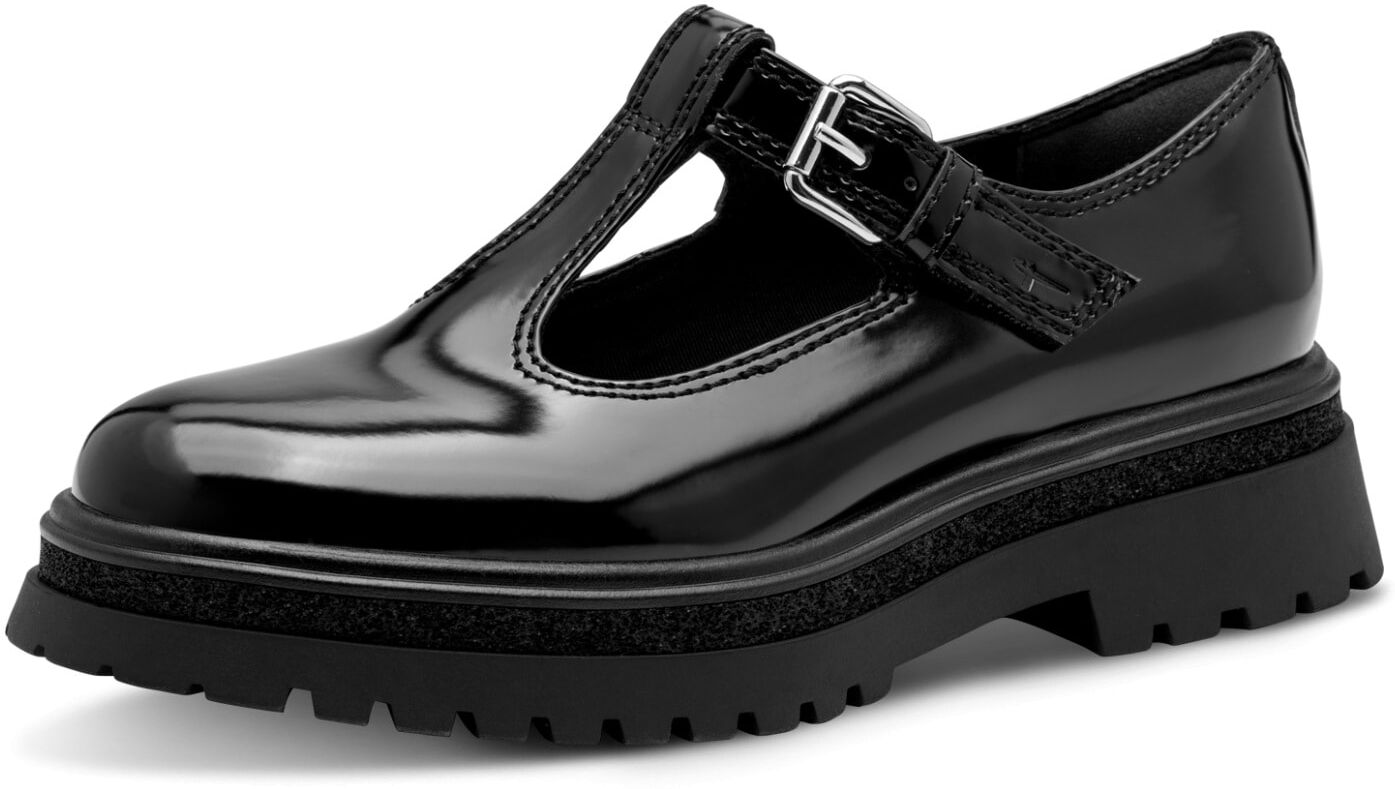 Slipper TAMARIS, Damen, Gr. 38, ungefüttert, schwarz, Lederimitat, unifarben, Basic, Schuhe Slipper, Chunky-Slipper, T-Spangen, Loafer, in veganer Verarbeitung