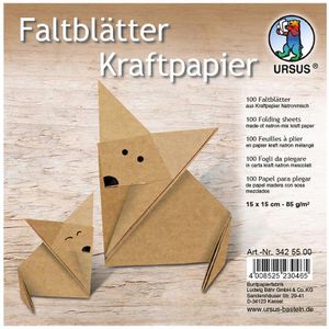Ursus Faltblätter 3425500, aus Kraftpapier, 15 x 15cm, 85g/m², braun, gerippt, 100 Blatt