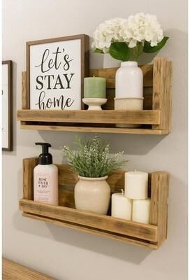 Doug and Cristy Designs "Set of 2 Reclaimed Wood Wall Shelves - 30"" Rustic Floating Shelves with Front Rail - Weathered Farmhouse Decor"