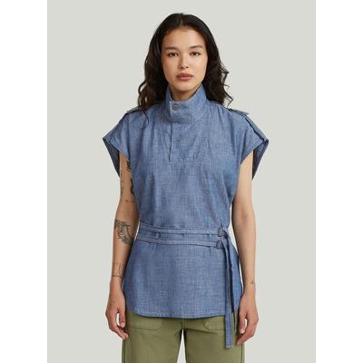 T-Shirt G-STAR "Double Belted Shirt", Damen, Gr. S, blau (rinsed), Denim/Jeans, Obermaterial: 100% Baumwolle, Shirts T-Shirt