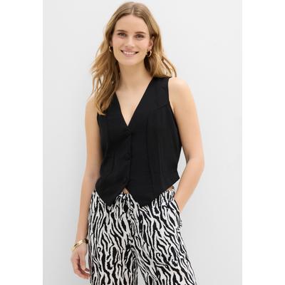 Anzugweste BONPRIX, Damen, Gr. 44/46 (L), schwarz, Interlock, Obermaterial: 95% Polyester, 5% Elasthan, unifarben, eng taillenlang, V-Ausschnitt, Westen Anzugweste, aus fester Interlock-Qualität, eng anliegende Passform
