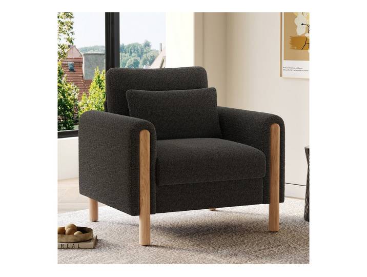 Fine Life Pro Sofa Armlehnenstuhl mit dickem Kissen, 1 Sessel, Grau, Wohnzimmer/Büro