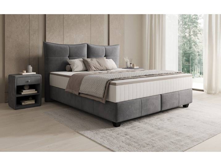 Boxspringbett Veyora in Samt - 180x200 - Anthrazit - H3 (70-100kg) - Luxusbetten24