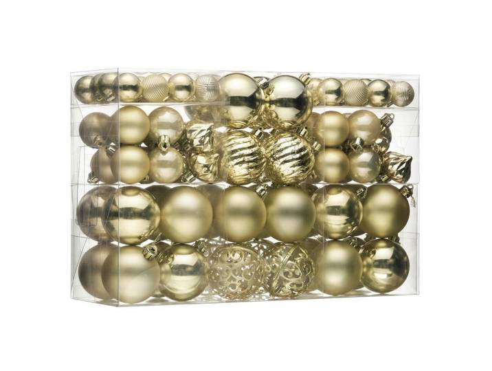 Christbaumkugeln 100-teiliges Set Gold, Goldfarben, Kunststoff, 6x6x6 cm, Dekoration, Weihnachtsdekoration, Christbaumschmuck, Christbaumkugeln
