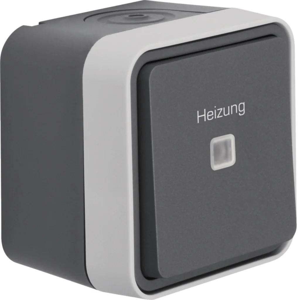 Hager Wisselschakelaar AP WNC016 met opdruk Verwarming W.1, IP55, grijs