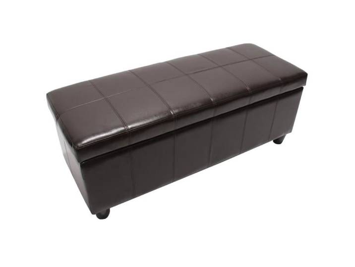 Banc banquette rembourrée coffre de rangement Kriens cuir reconstitué 112x45x45cm ~ marron