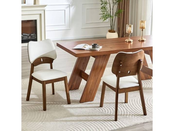 ROVRYN Lot de 2 chaises de salle a manger dossier papillon assise rembourree bois d'hevea blanc